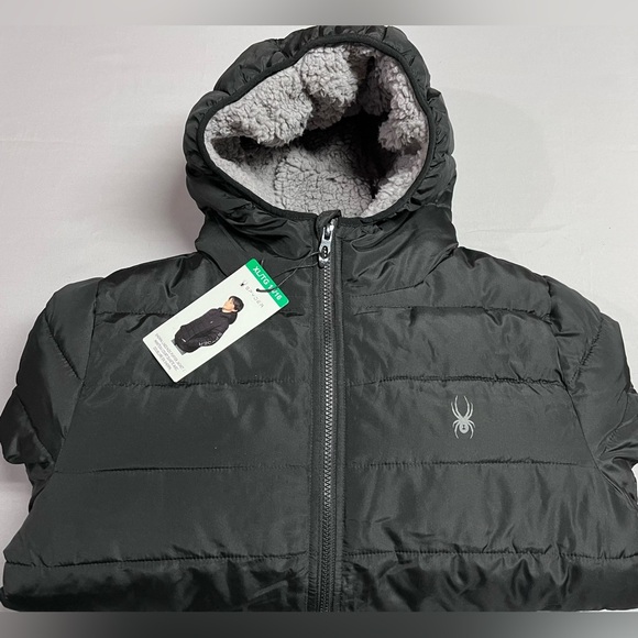 Spyder Kids Boys Sherpa Lined Puffer Jacket Black 14-16 - Picture 5 of 8